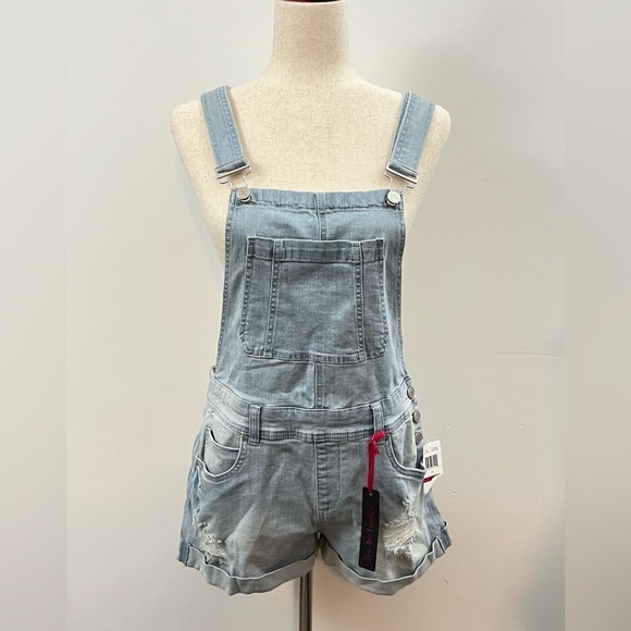 Dollhouse Denim - Dollhouse Juniors Sz 11 Denim Overalls Distressed Stretch Blue Short-alls NWT